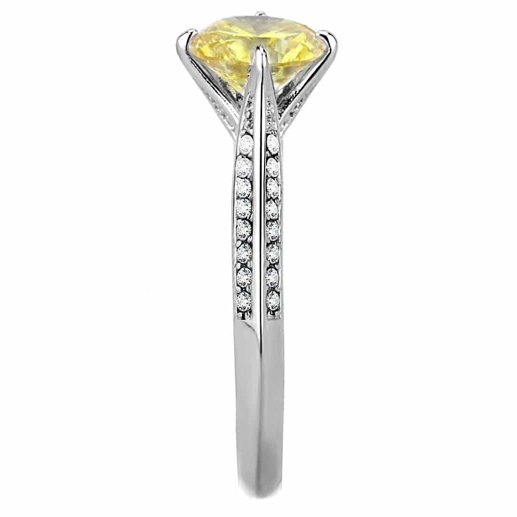 Stainless Steel Yellow CZ Round Cathedral Pave Solitaire Ring view 8