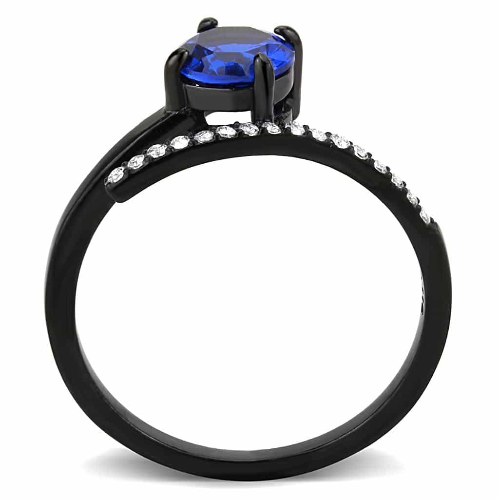 Stainless Steel Black IP Blue CZ Round Pave Solitaire Ring view 6