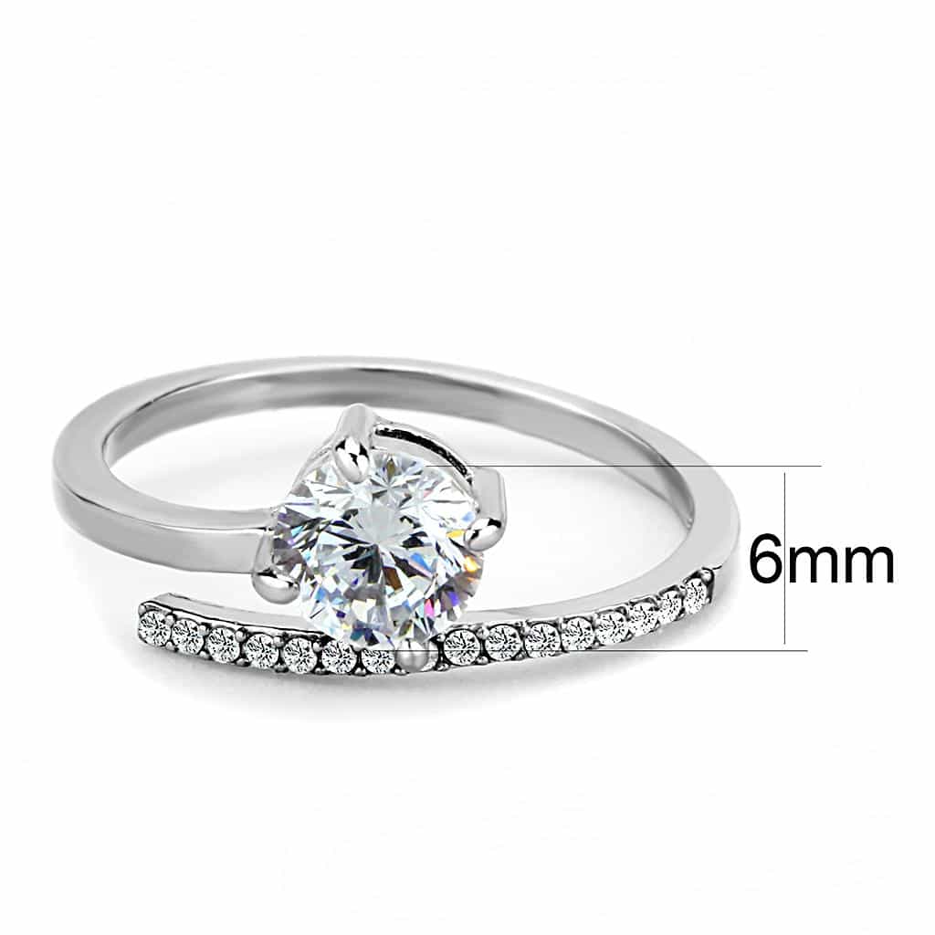 Stainless Steel CZ Round Prong Pave Thin Band Ring view 4