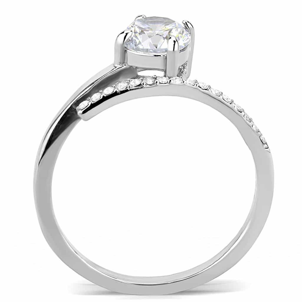 Stainless Steel CZ Round Prong Pave Thin Band Ring view 6