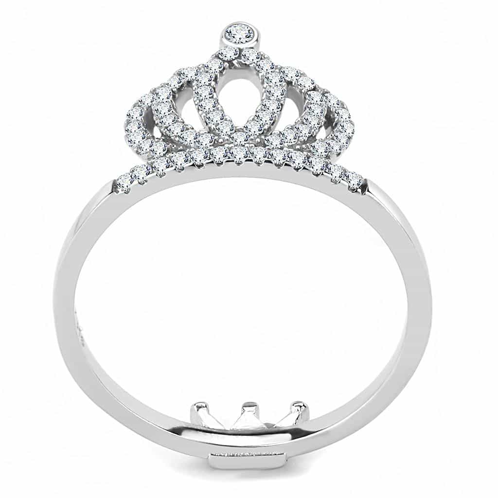 Stainless Steel CZ Crown Tiara Pave Open Ring view 6