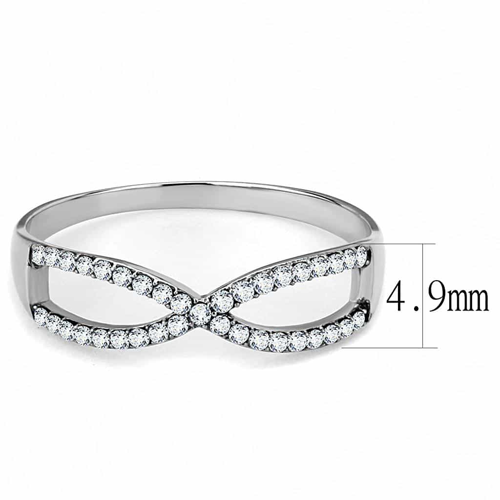 Stainless Steel CZ Pave X Crossover Open Band Ring view 4