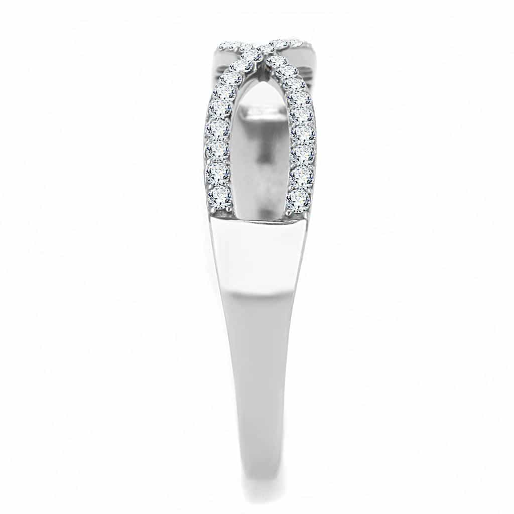 Stainless Steel CZ Pave X Crossover Open Band Ring view 8