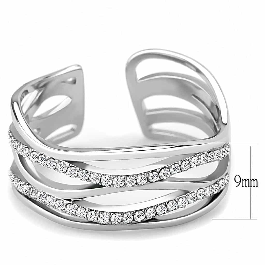 Stainless Steel CZ Pave Multi Row Open Cuff Ring view 4