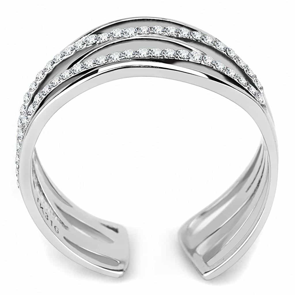 Stainless Steel CZ Pave Multi Row Open Cuff Ring view 6