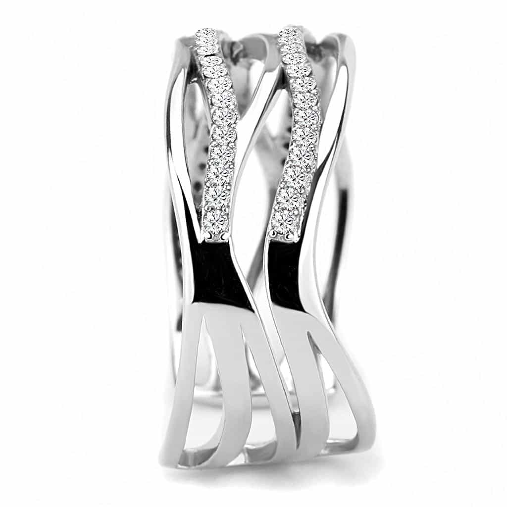 Stainless Steel CZ Pave Multi Row Open Cuff Ring view 8