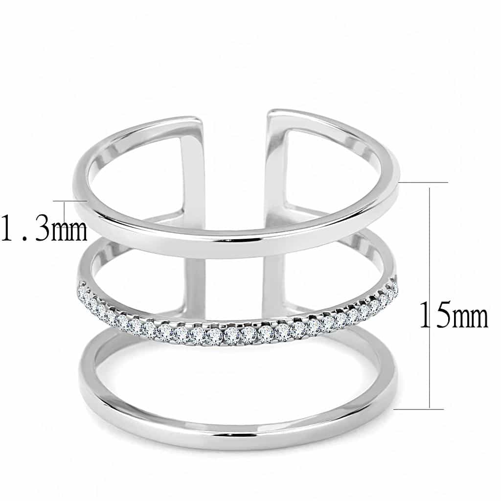 Stainless Steel CZ Pave Double Bar Open Cuff Ring view 4
