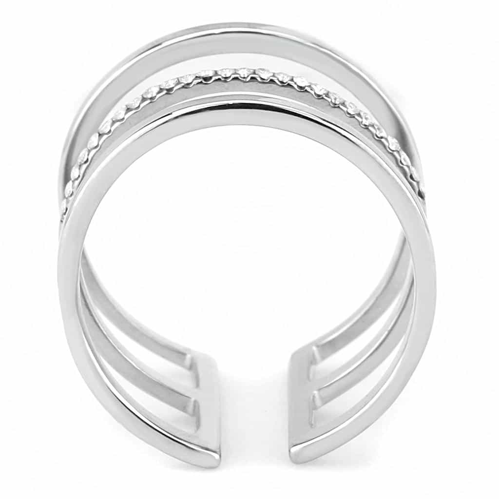 Stainless Steel CZ Pave Double Bar Open Cuff Ring view 6