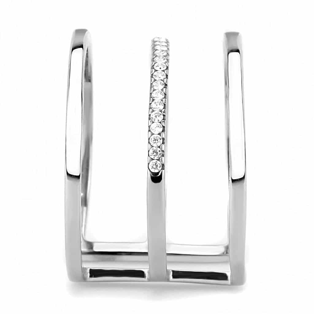 Stainless Steel CZ Pave Double Bar Open Cuff Ring view 8