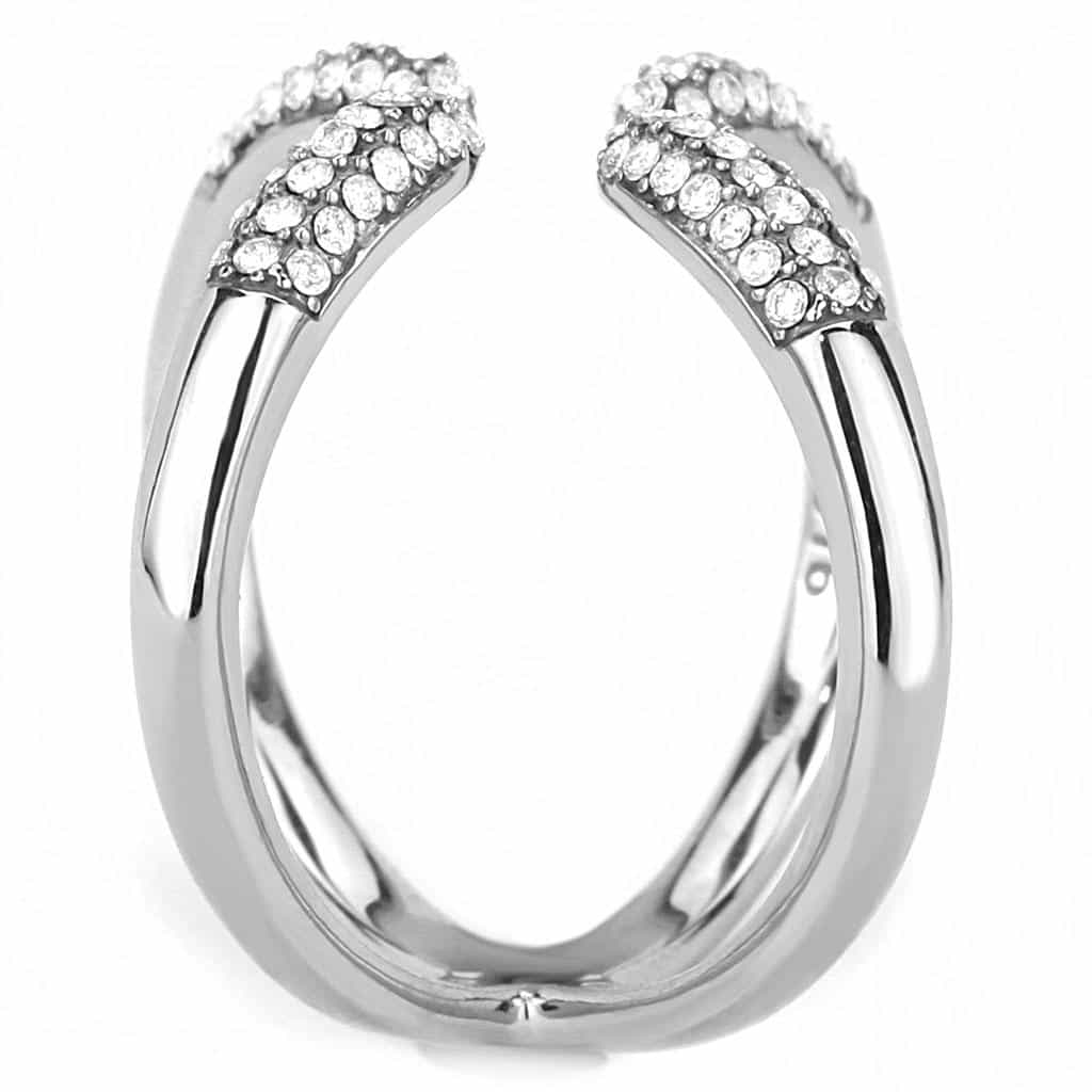 Stainless Steel CZ Pave Arrow Cross Open Ring view 8