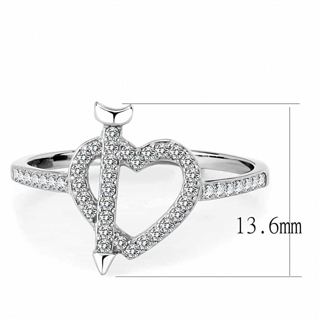 Stainless Steel CZ Pave Heart Crossover Open Ring view 4