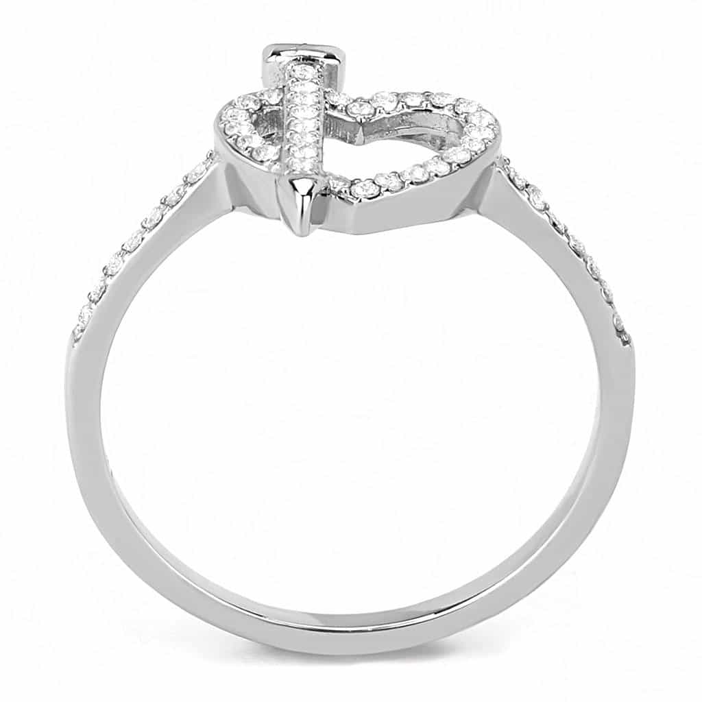 Stainless Steel CZ Pave Heart Crossover Open Ring view 6