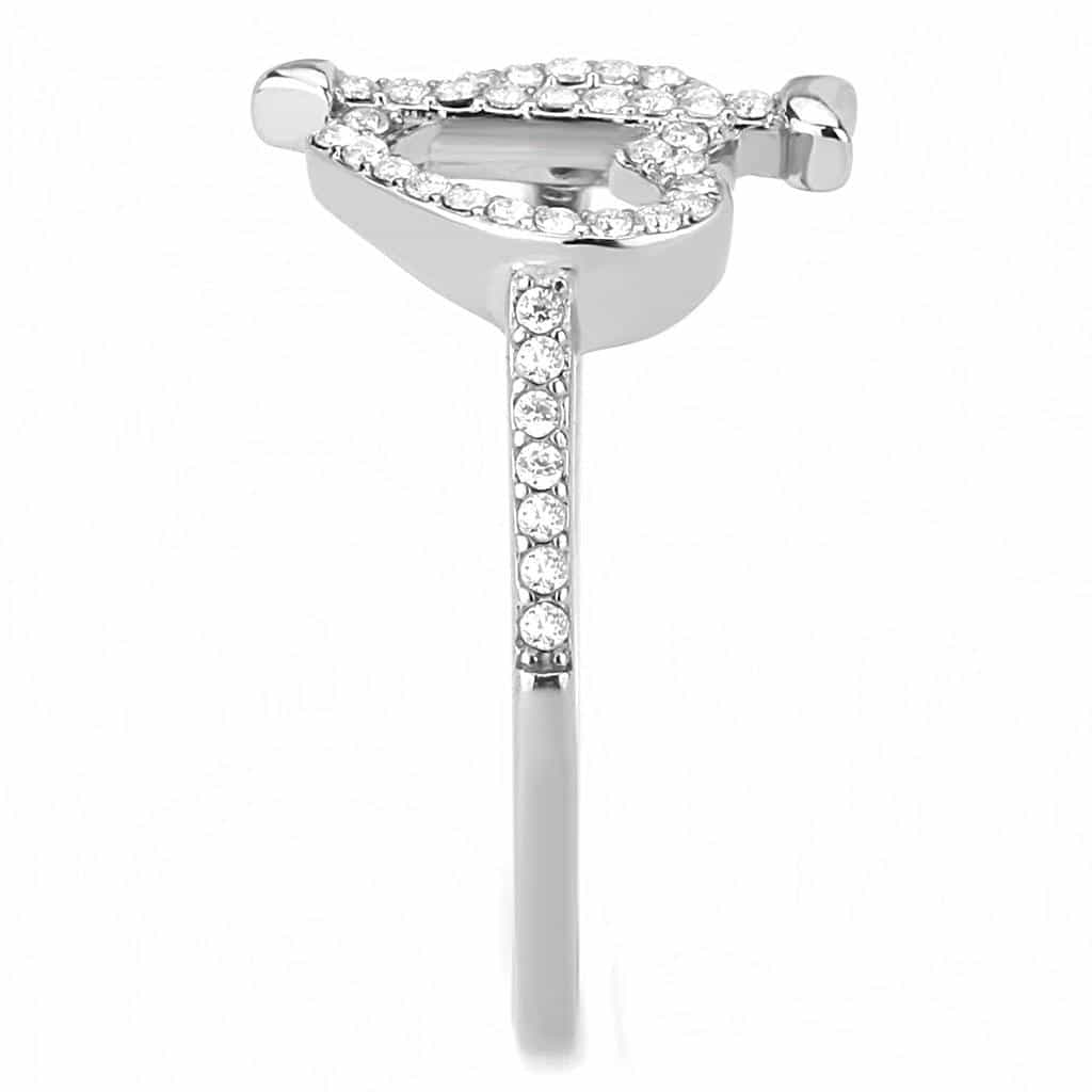 Stainless Steel CZ Pave Heart Crossover Open Ring view 8