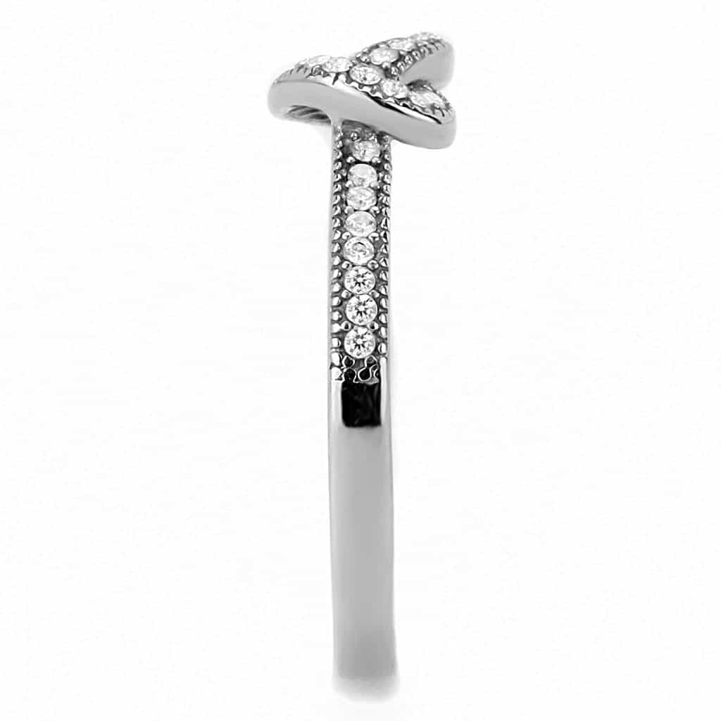 Stainless Steel CZ Pave Love Knot Thin Ring view 8