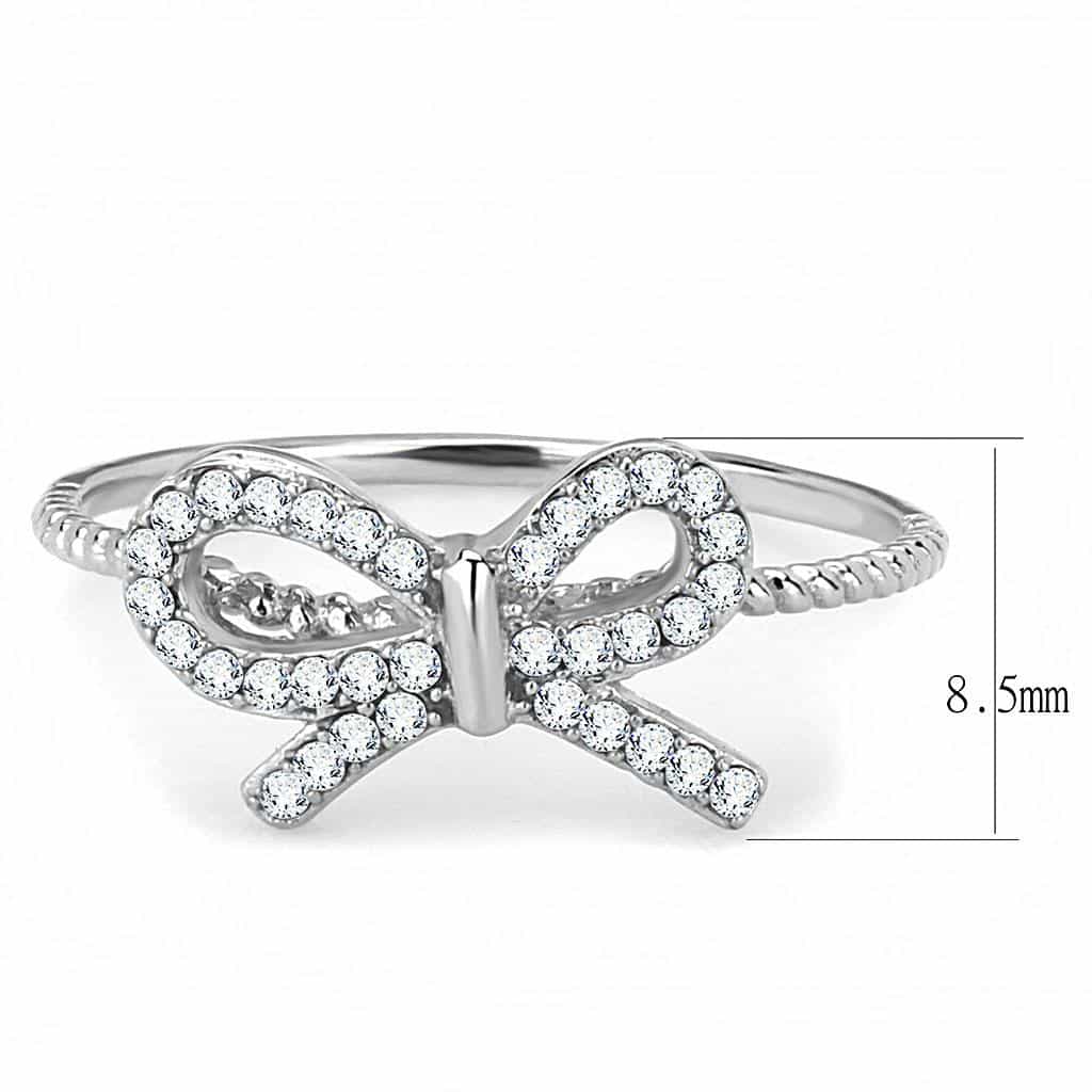 Stainless Steel CZ Pave Bow Ribbon Thin Ring view 4