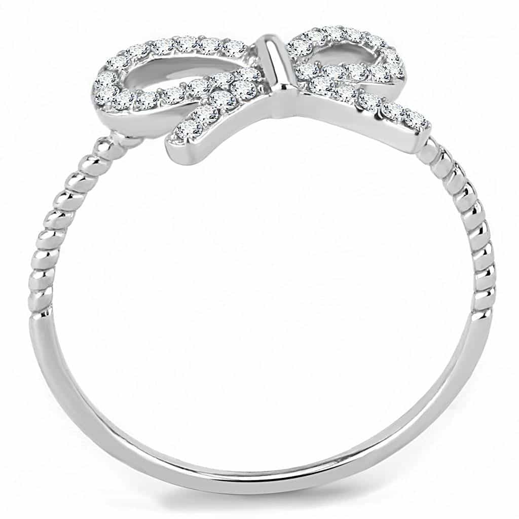 Stainless Steel CZ Pave Bow Ribbon Thin Ring view 6