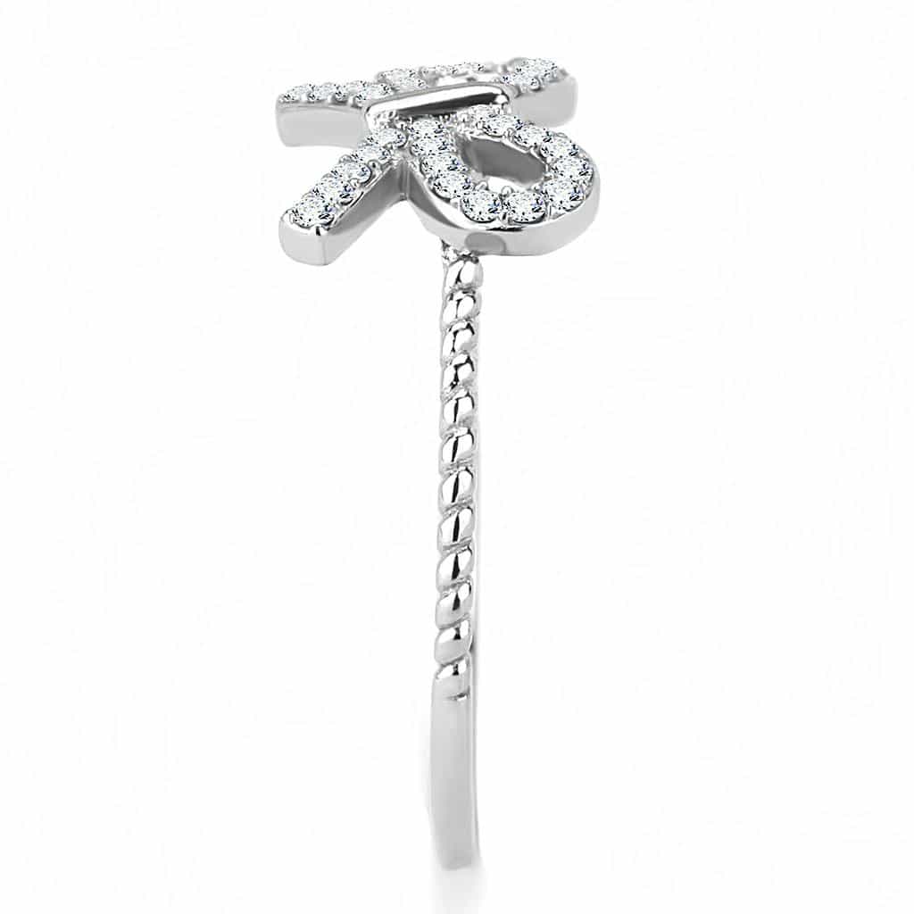 Stainless Steel CZ Pave Bow Ribbon Thin Ring view 8