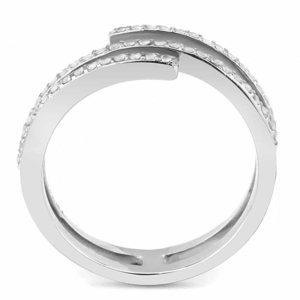 Stainless Steel CZ Pave Double Row Open Band Ring view 6
