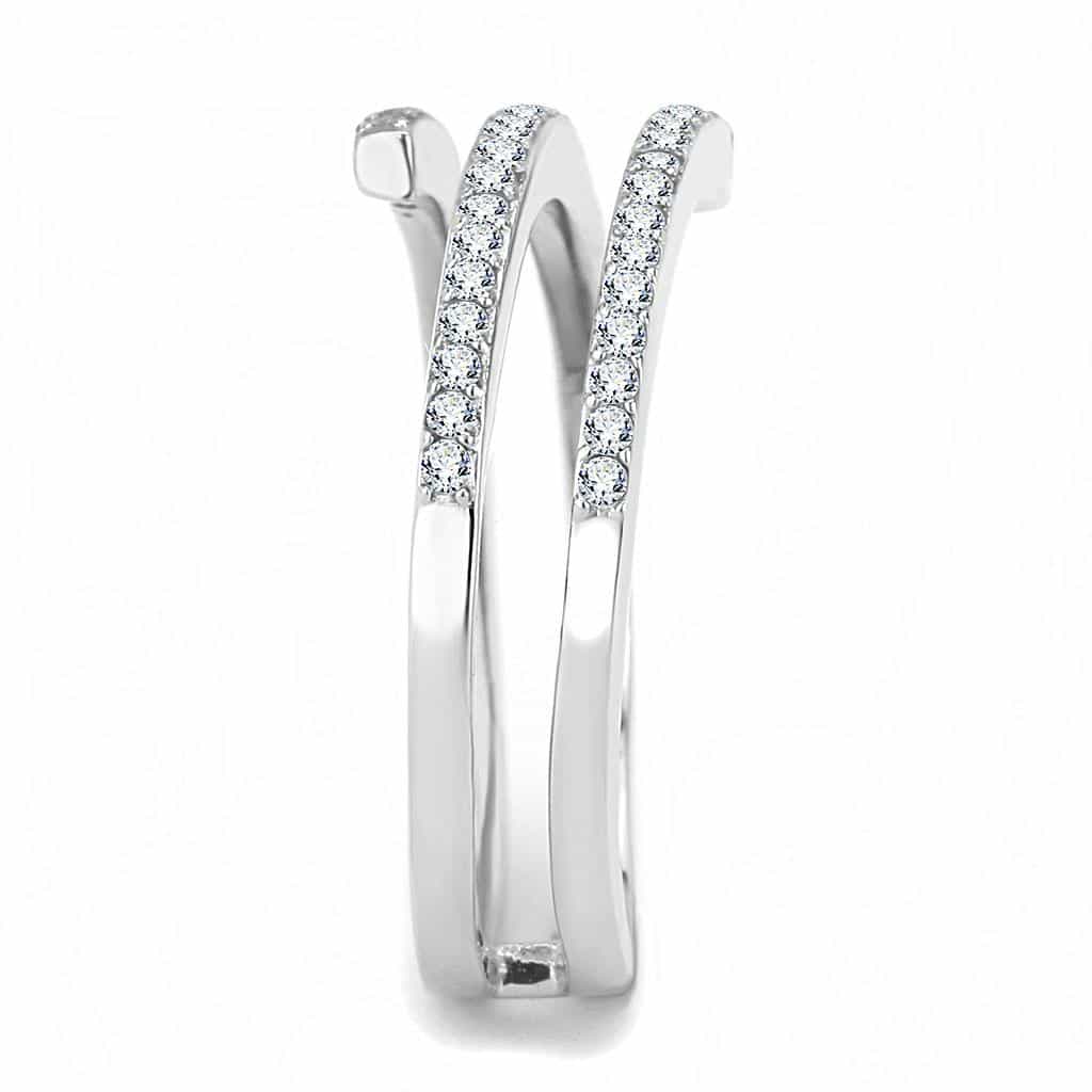 Stainless Steel CZ Pave Double Row Open Band Ring view 8