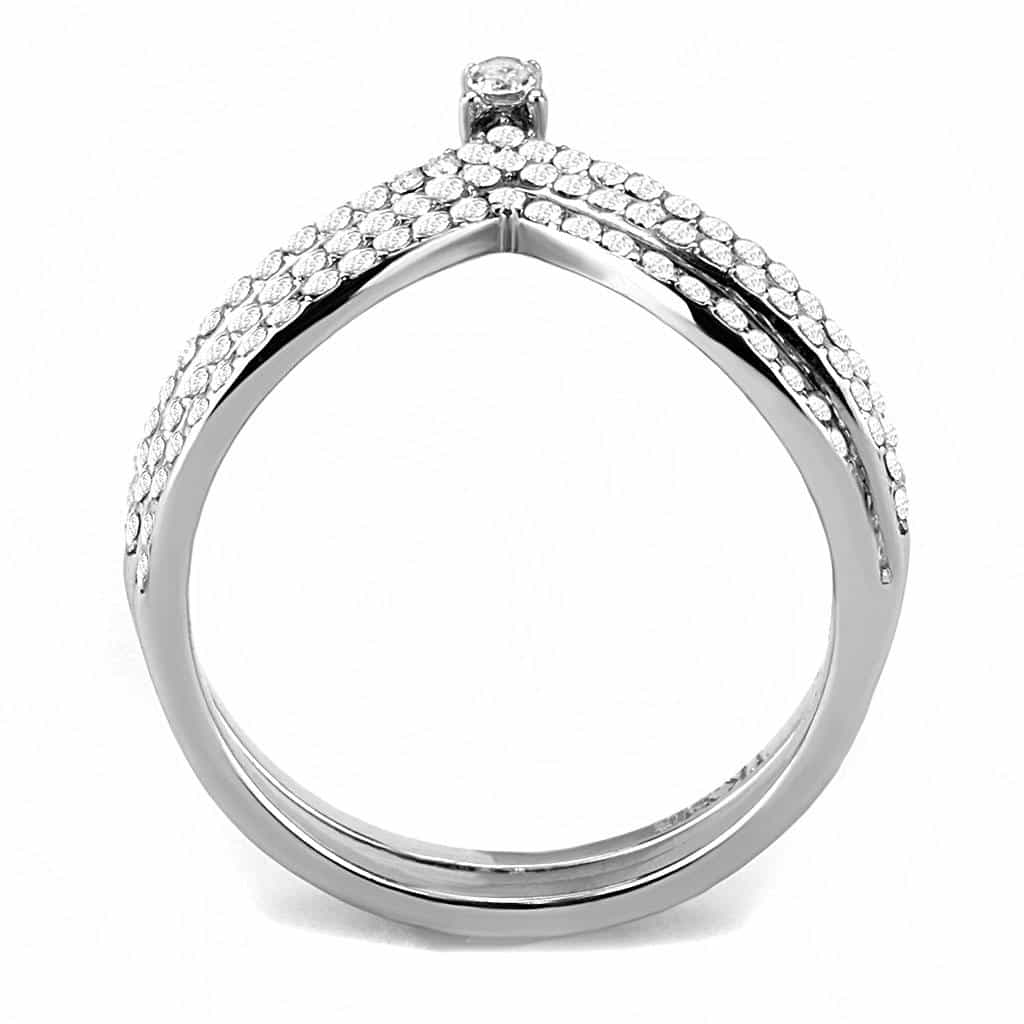 Stainless Steel CZ Pave Split Shank V Bridal Set Ring view 6