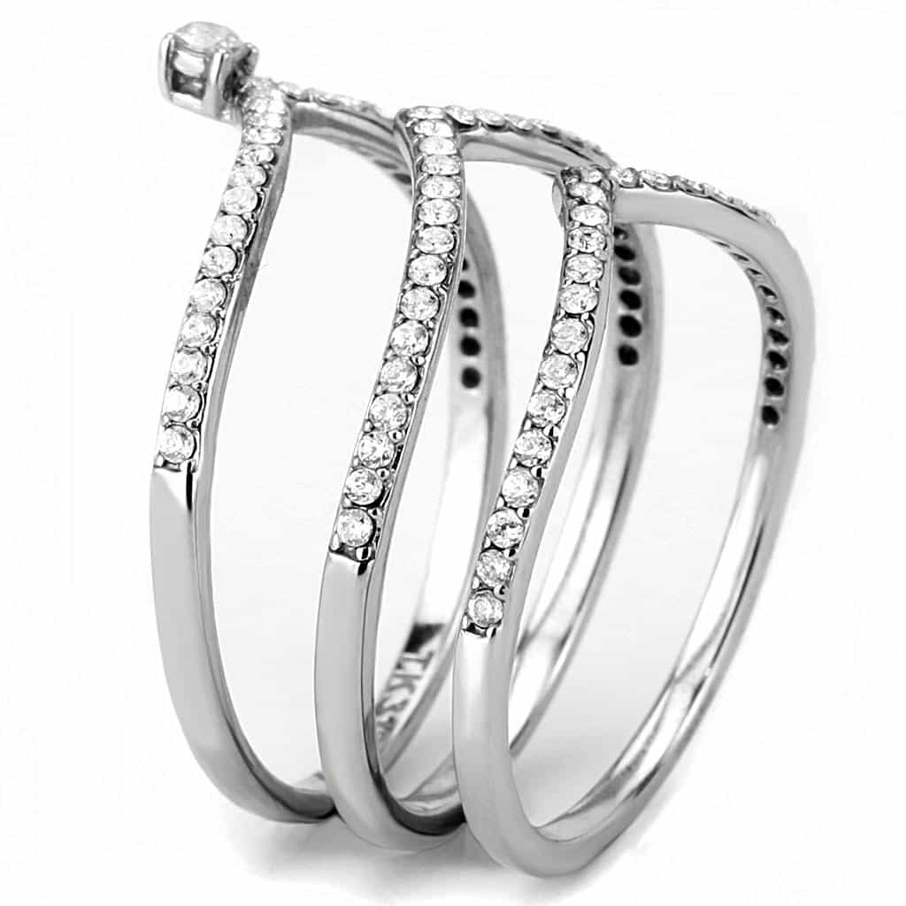 Stainless Steel CZ Pave Split Shank V Bridal Set Ring view 8