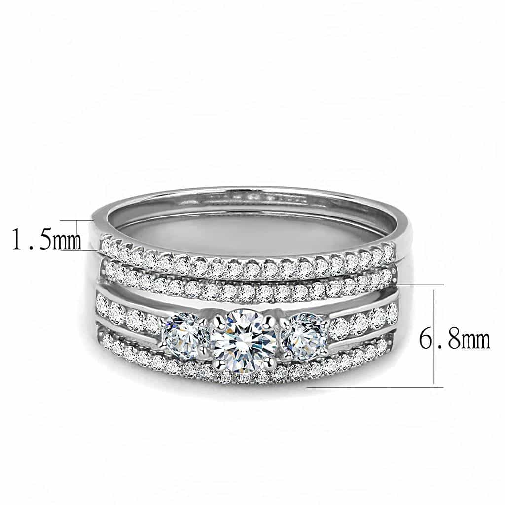Stainless Steel CZ Round Triple Band Bridal Set Ring view 4
