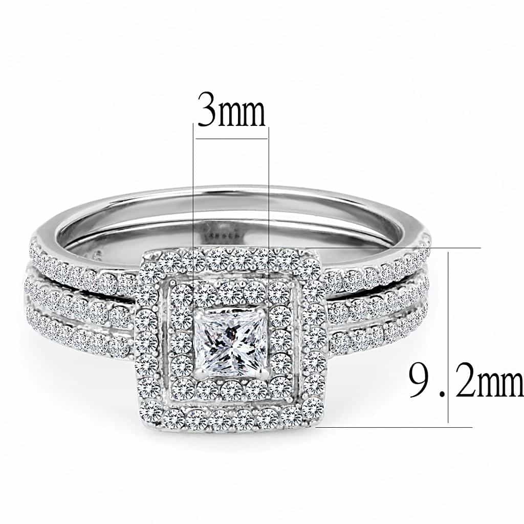 Stainless Steel CZ Princess Cut Double Halo Bridal Set Ring view 4