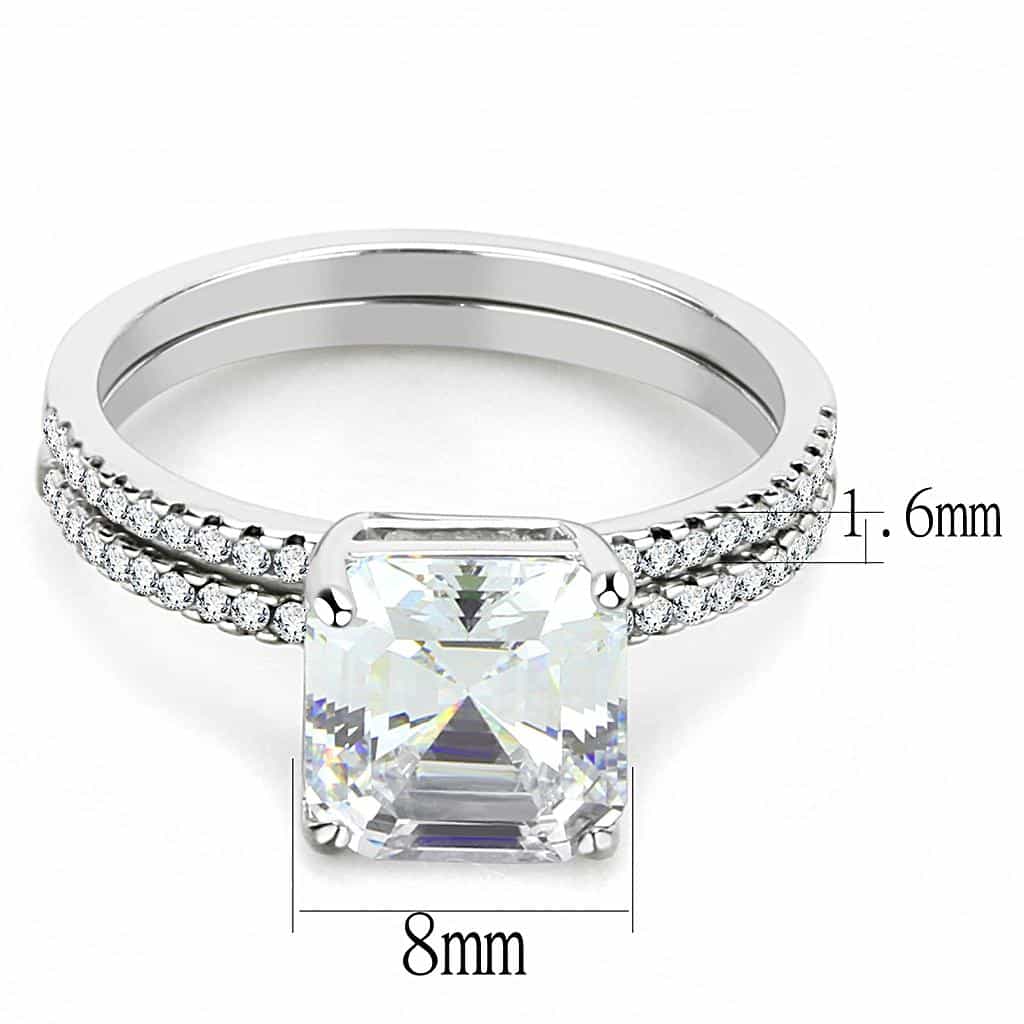 Stainless Steel CZ Asscher Cut Milgrain Bridal Set Ring view 4