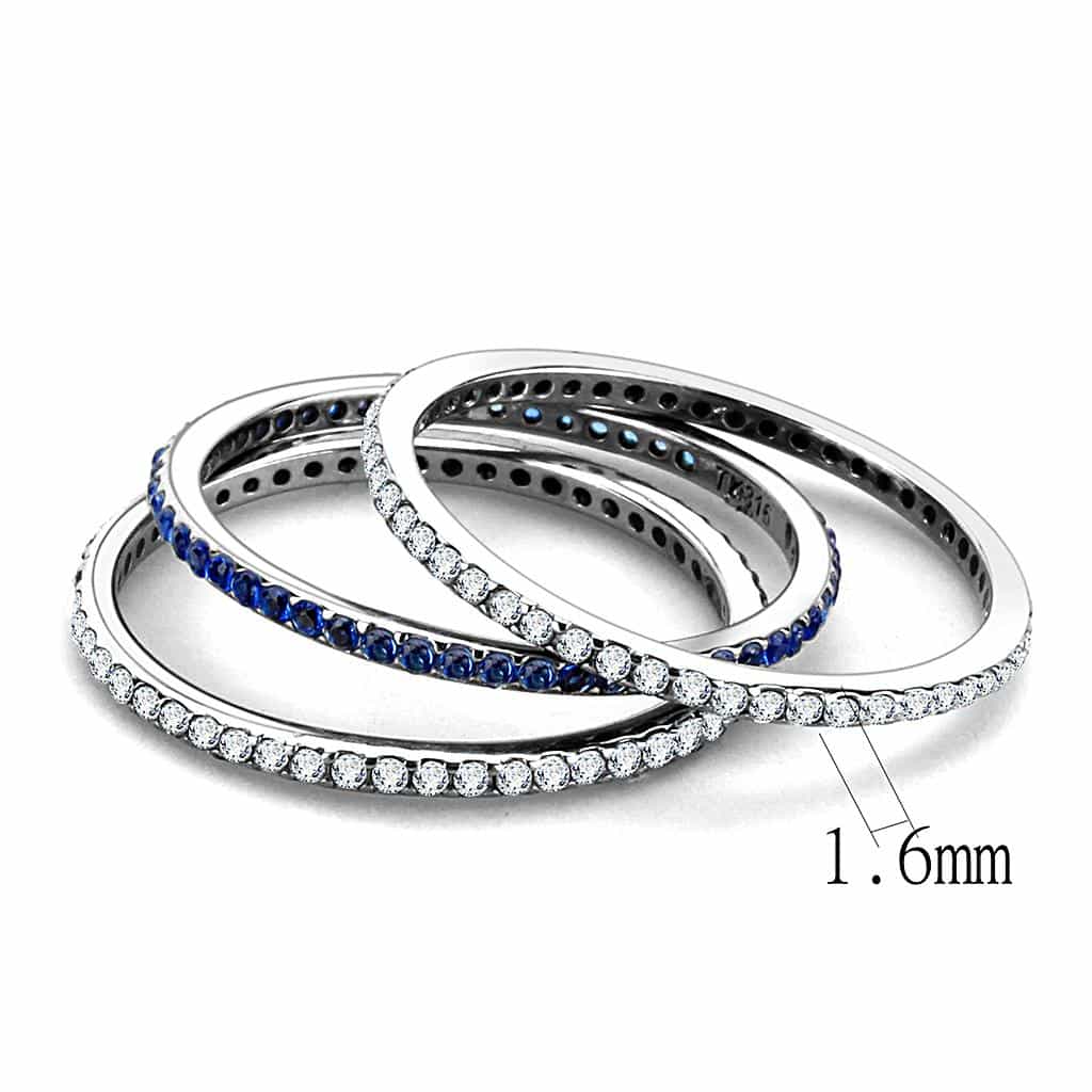 Stainless Steel Blue CZ Pave Eternity Stack Band Ring view 4