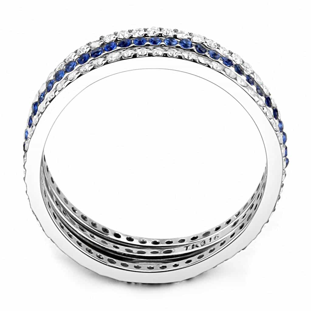 Stainless Steel Blue CZ Pave Eternity Stack Band Ring view 6