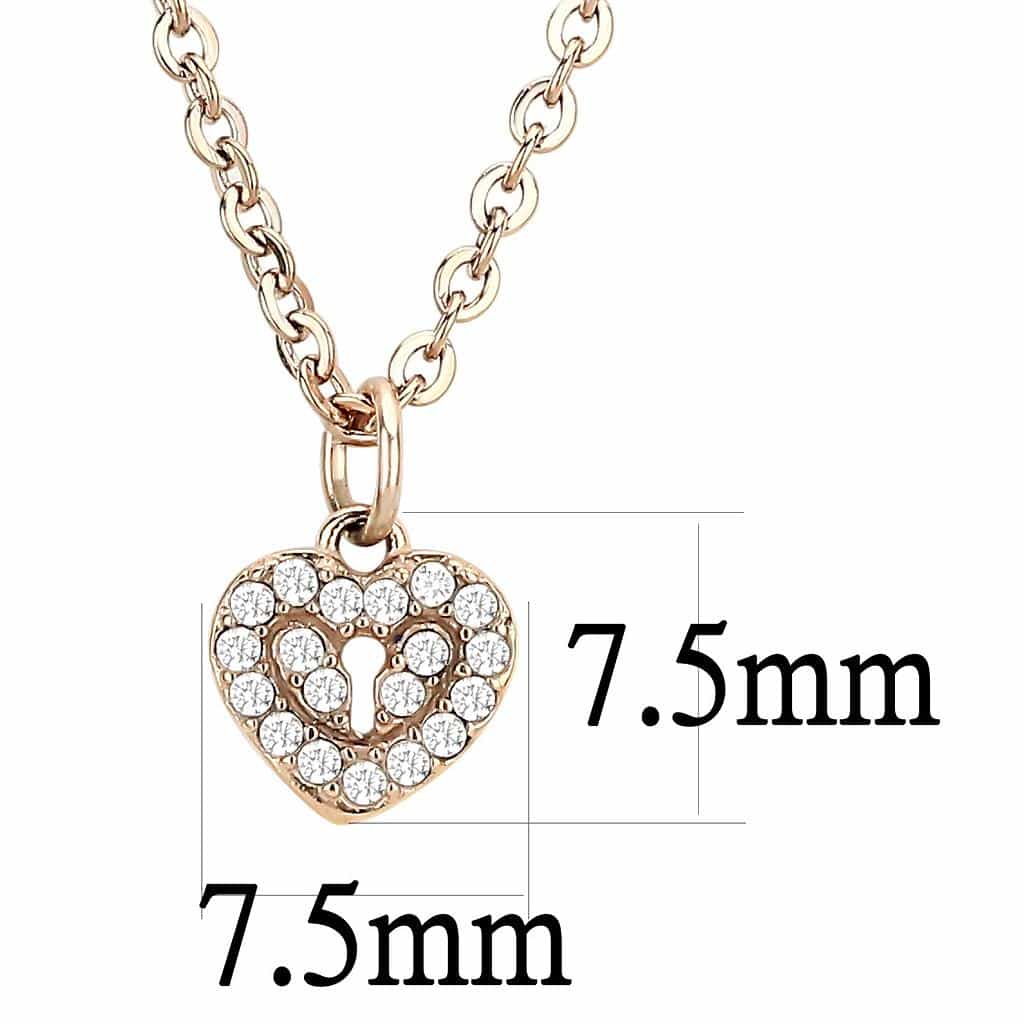 Stainless Steel Rose Gold CZ Pave Heart Pendant Chain Pendant view 4