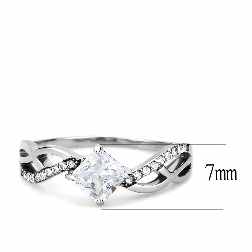 Stainless Steel CZ Princess Cut Infinity Crossover Ring view 4