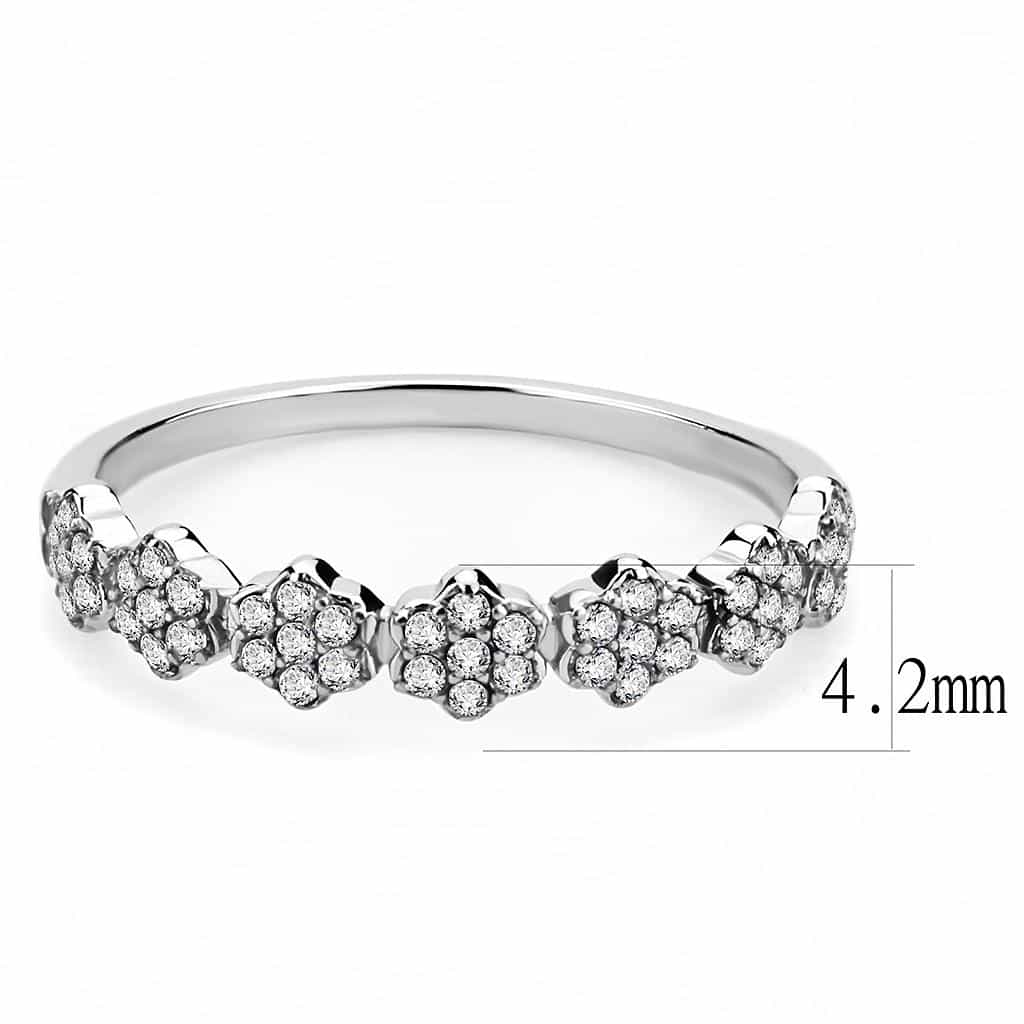 Stainless Steel CZ Round Pave Flower Link Band Ring view 4