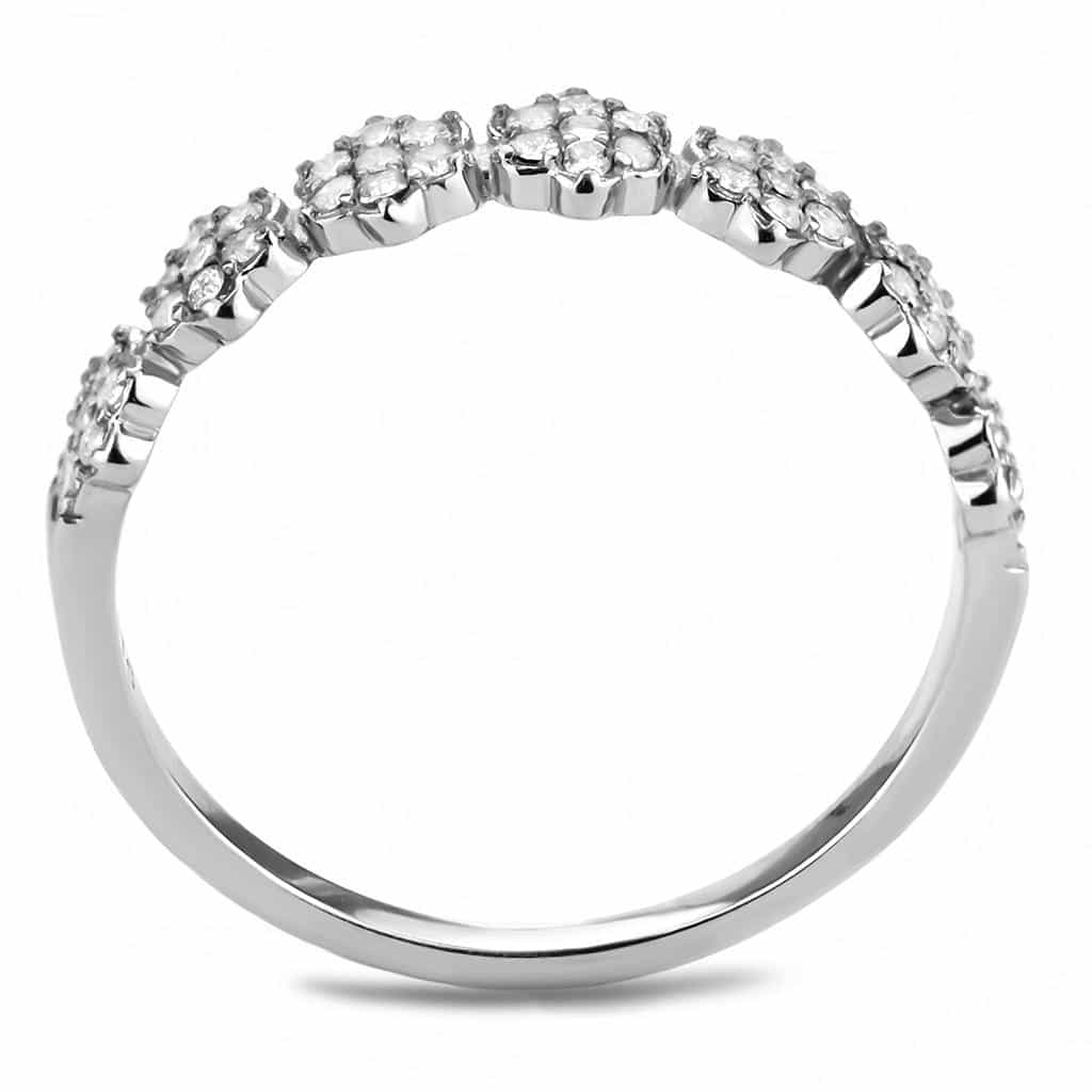 Stainless Steel CZ Round Pave Flower Link Band Ring view 6