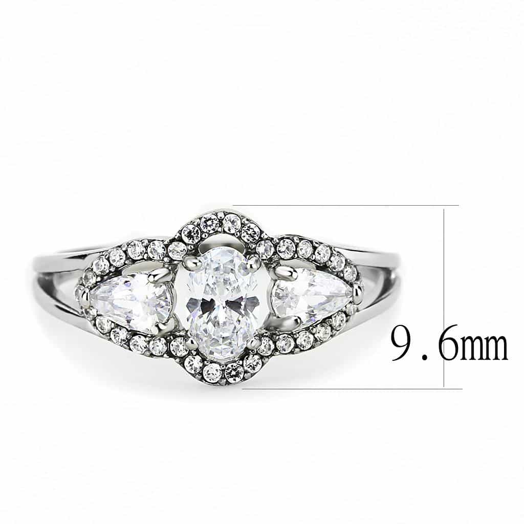 Stainless Steel CZ Oval Pear Three Stone Pave Ring view 4