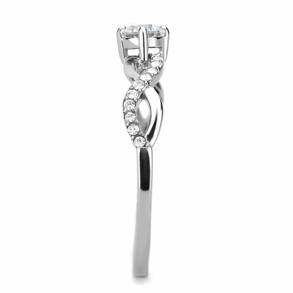 Stainless Steel CZ Round Infinity Twist Pave Solitaire Ring view 8