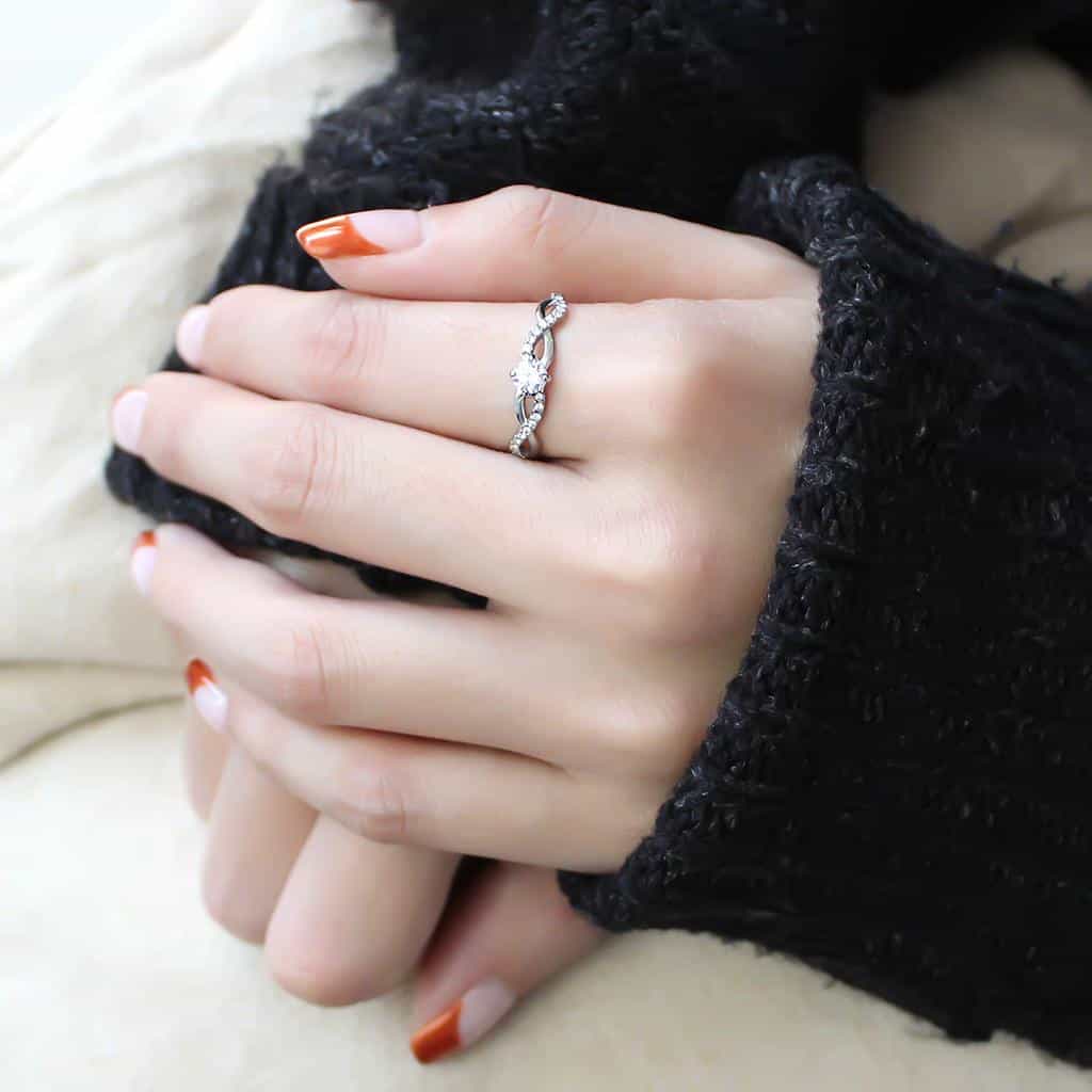 Stainless Steel CZ Round Infinity Twist Pave Solitaire Ring view 10