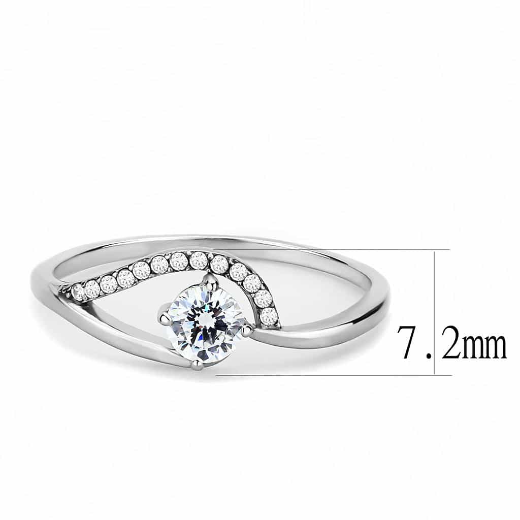 Stainless Steel CZ Round Pave Bypass Slim Solitaire Ring view 4