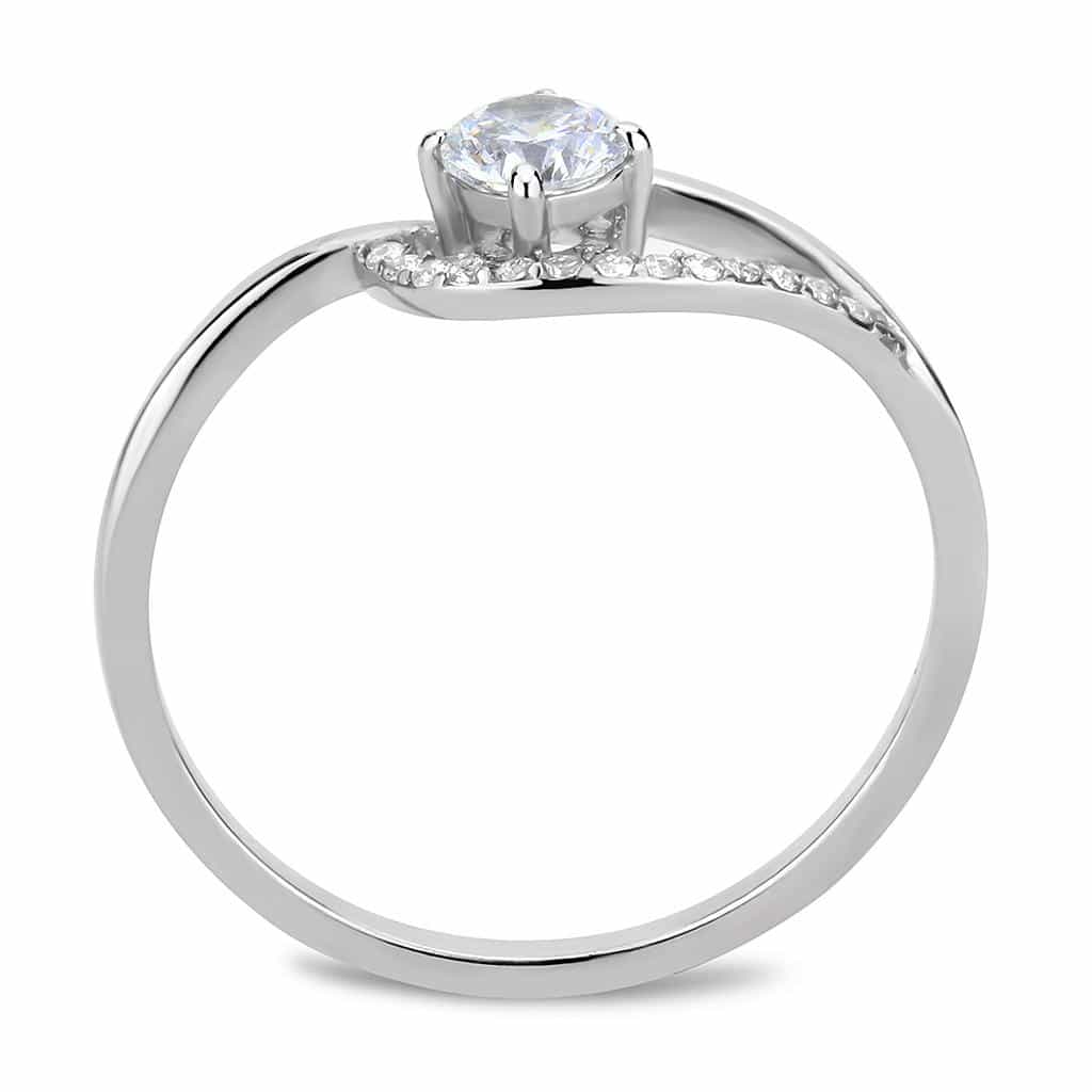 Stainless Steel CZ Round Pave Bypass Slim Solitaire Ring view 6