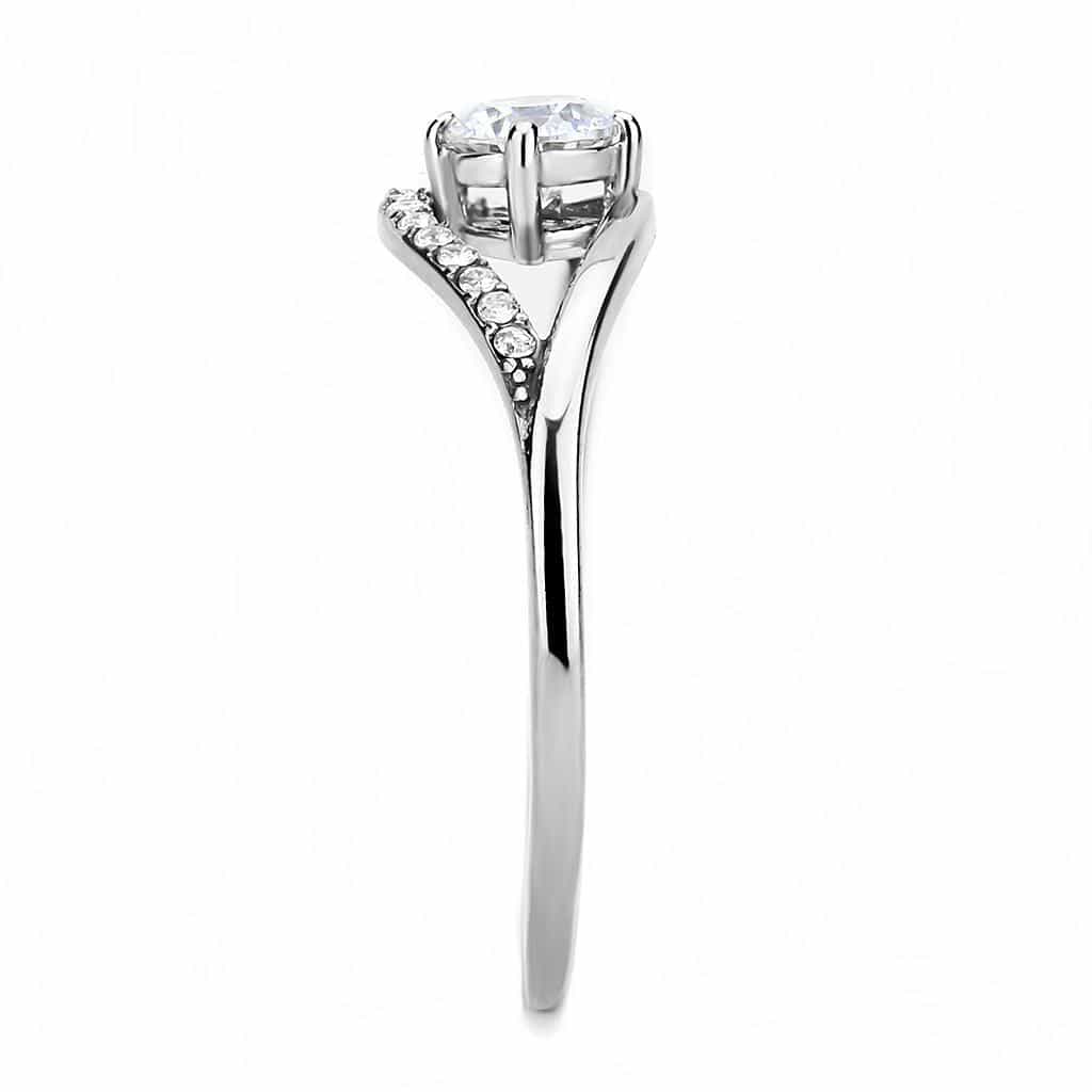 Stainless Steel CZ Round Pave Bypass Slim Solitaire Ring view 8