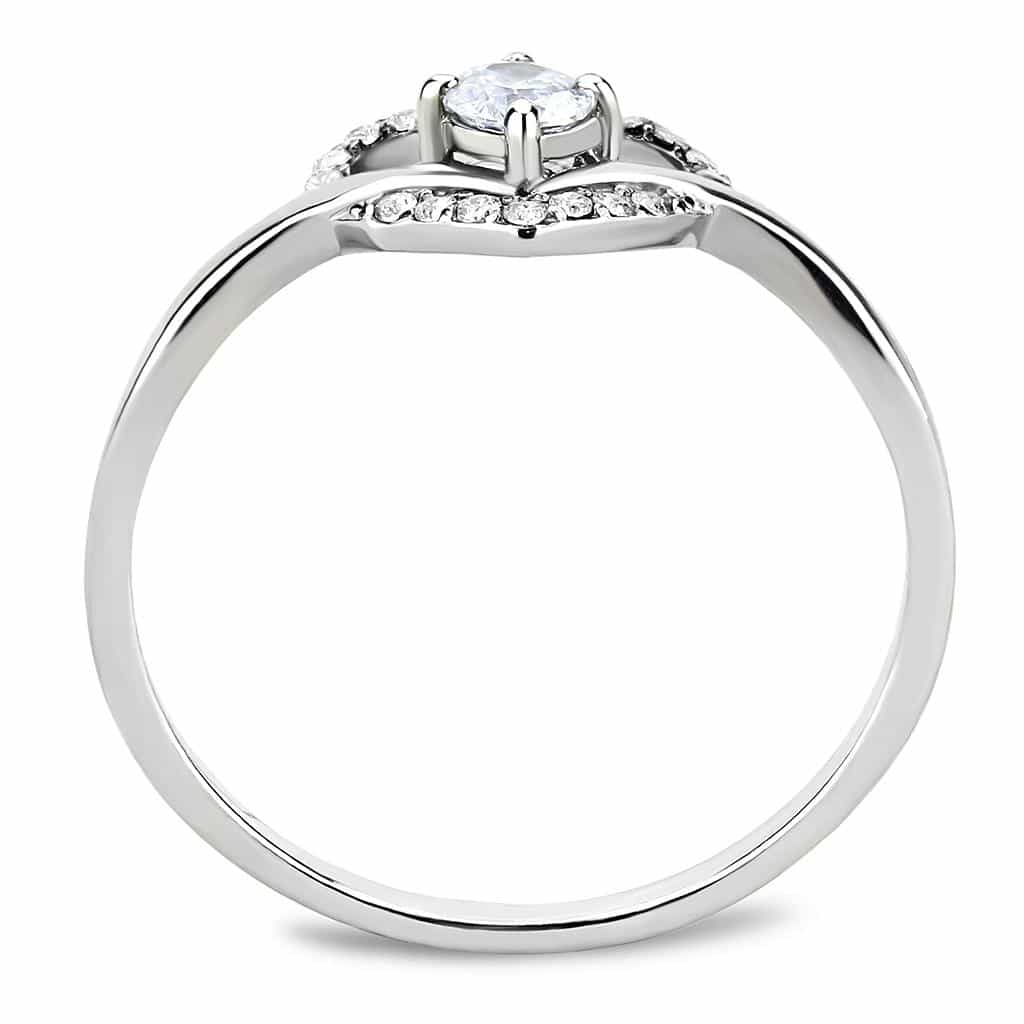 Stainless Steel CZ Pave Open Heart Slim Ring view 6