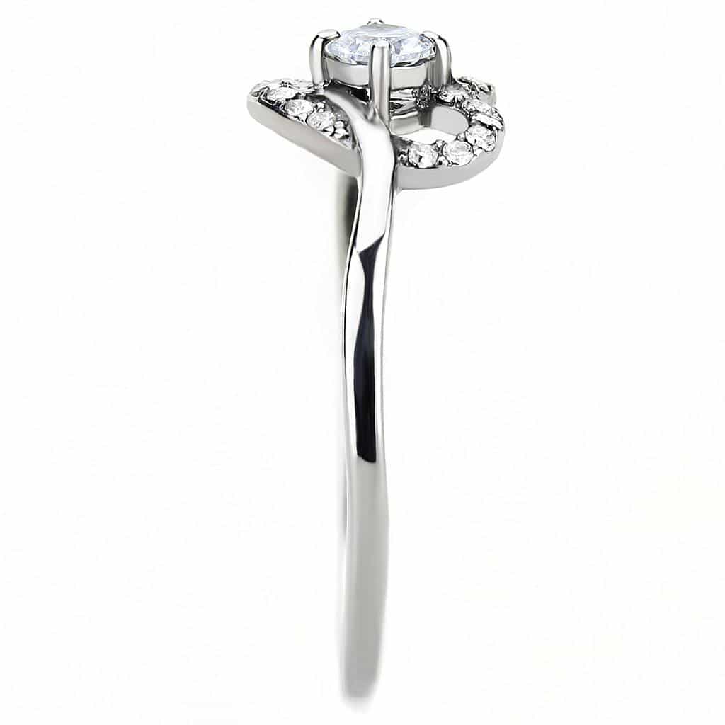 Stainless Steel CZ Pave Open Heart Slim Ring view 8