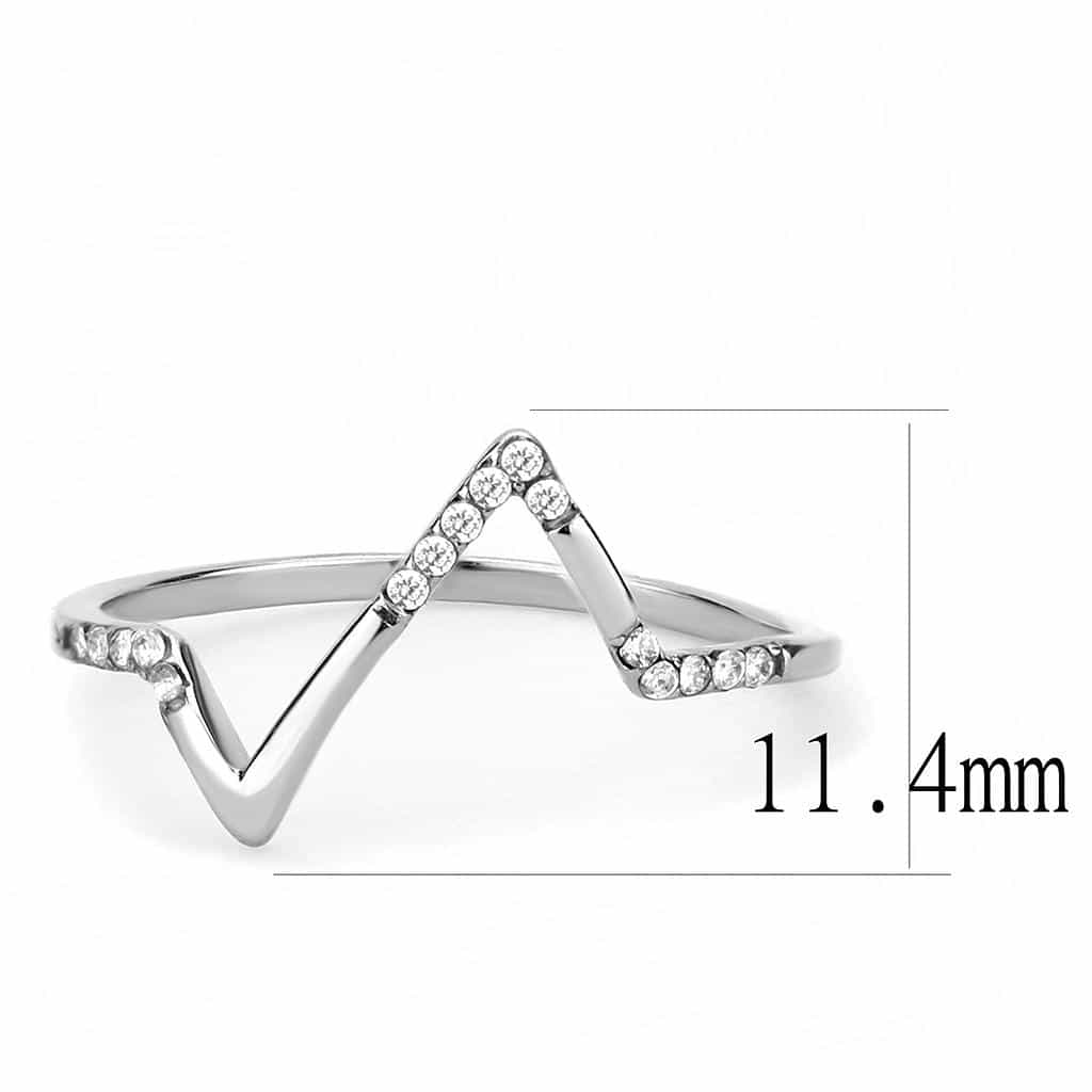 Stainless Steel CZ Pave Chevron V Pointed Band Ring view 4