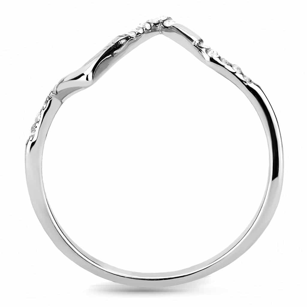 Stainless Steel CZ Pave Chevron V Pointed Band Ring view 6