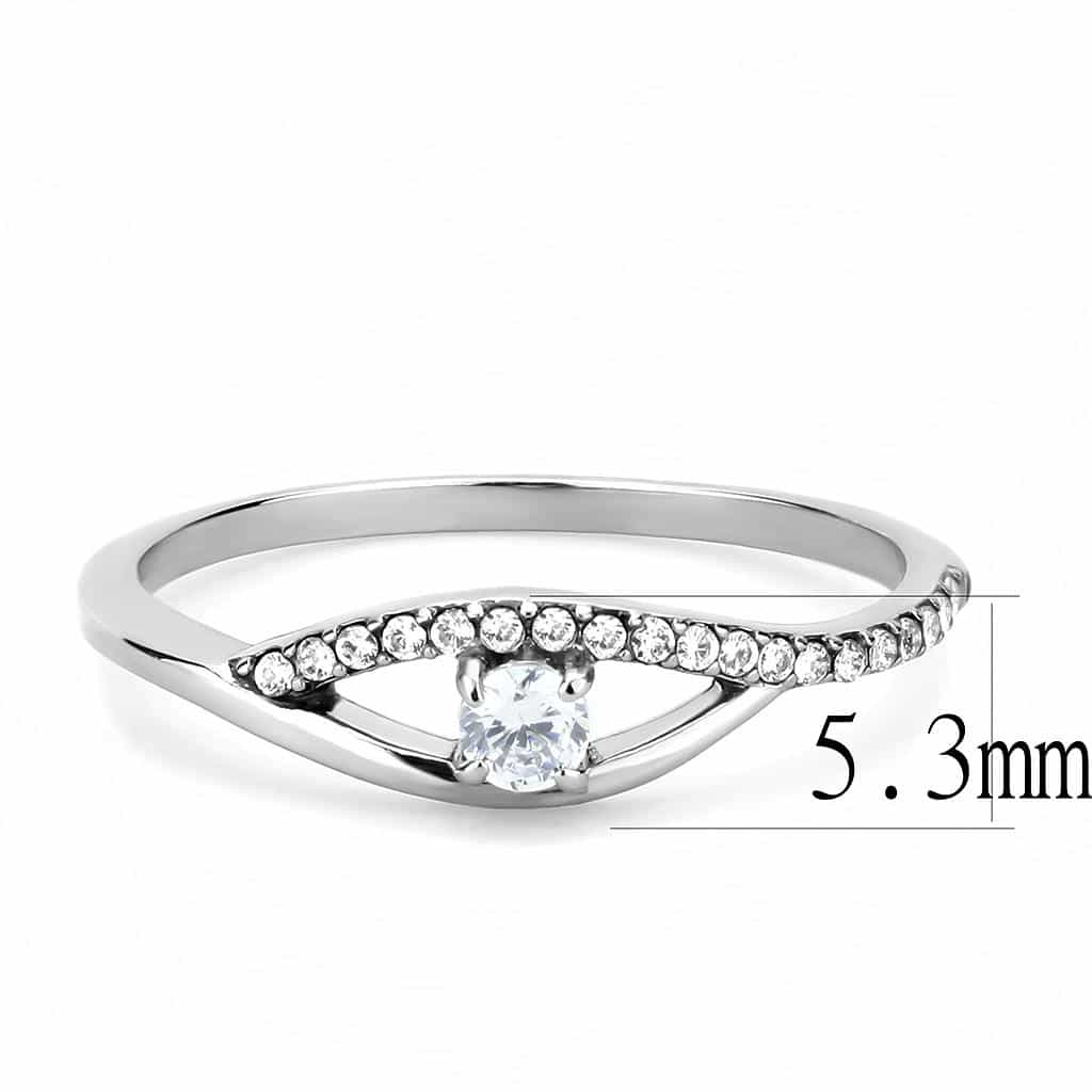Stainless Steel CZ Round Pave Slim Bypass Solitaire Ring view 4
