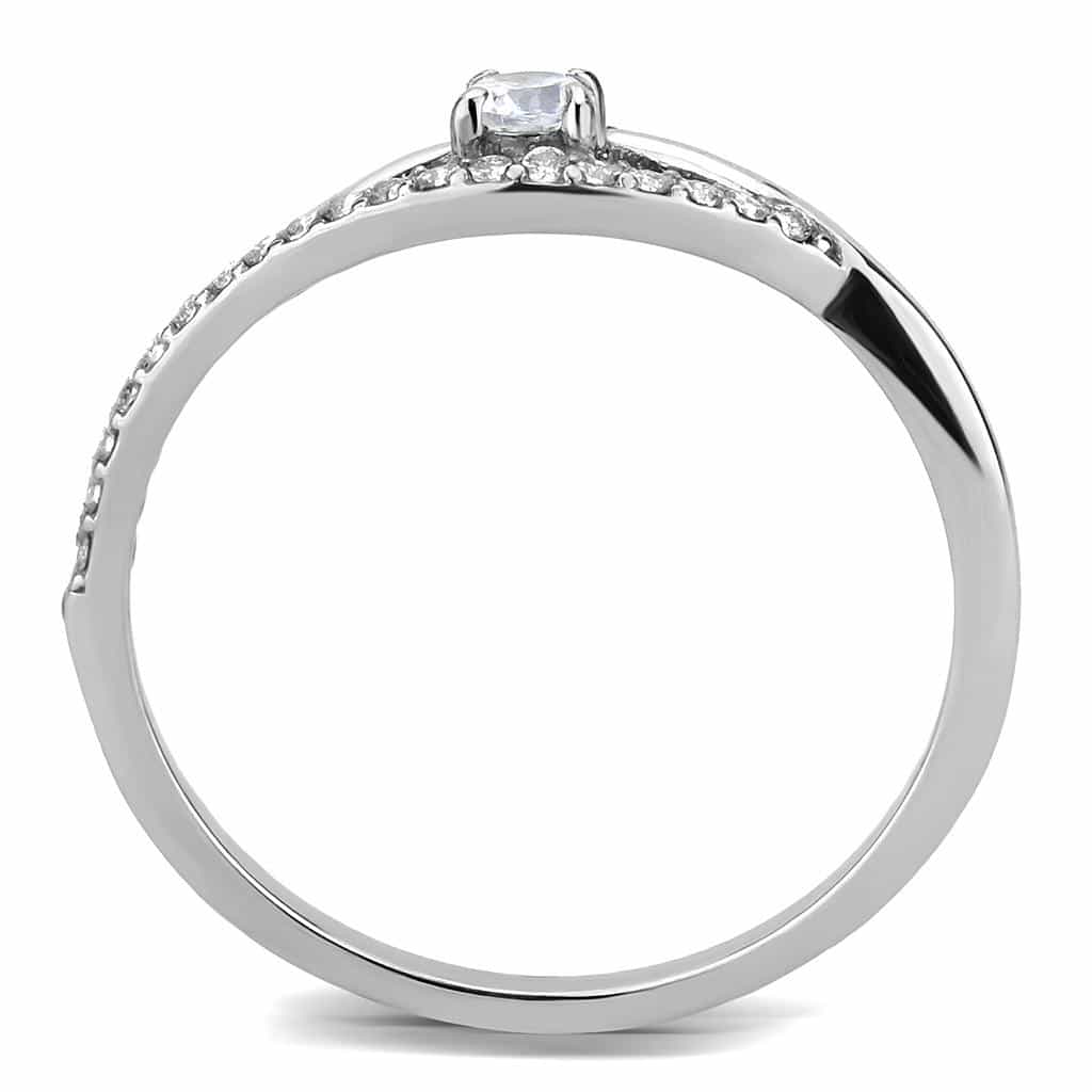 Stainless Steel CZ Round Pave Slim Bypass Solitaire Ring view 6
