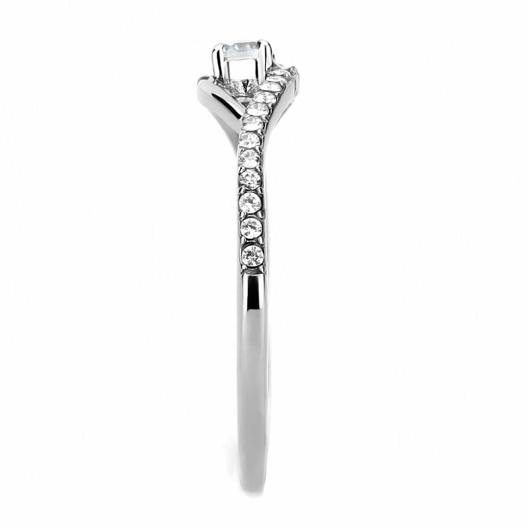 Stainless Steel CZ Round Pave Slim Bypass Solitaire Ring view 8