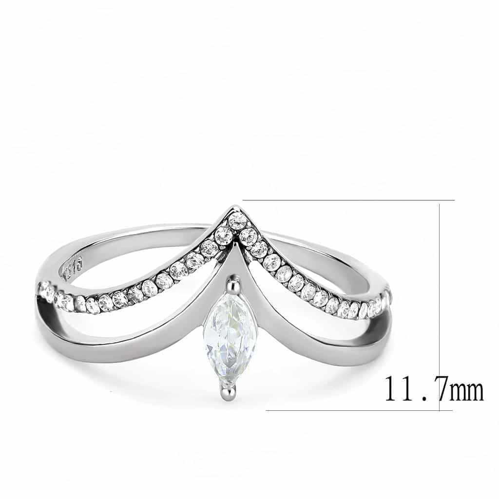 Stainless Steel CZ Marquise Pave Chevron V Band Ring view 4