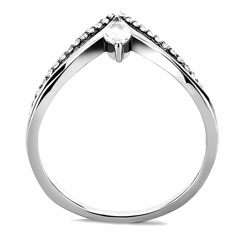 Stainless Steel CZ Marquise Pave Chevron V Band Ring view 6
