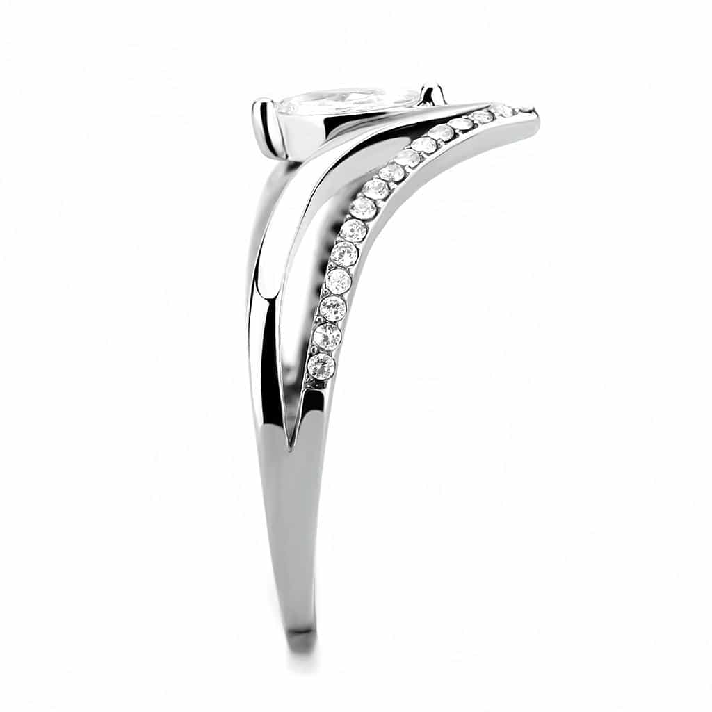 Stainless Steel CZ Marquise Pave Chevron V Band Ring view 8
